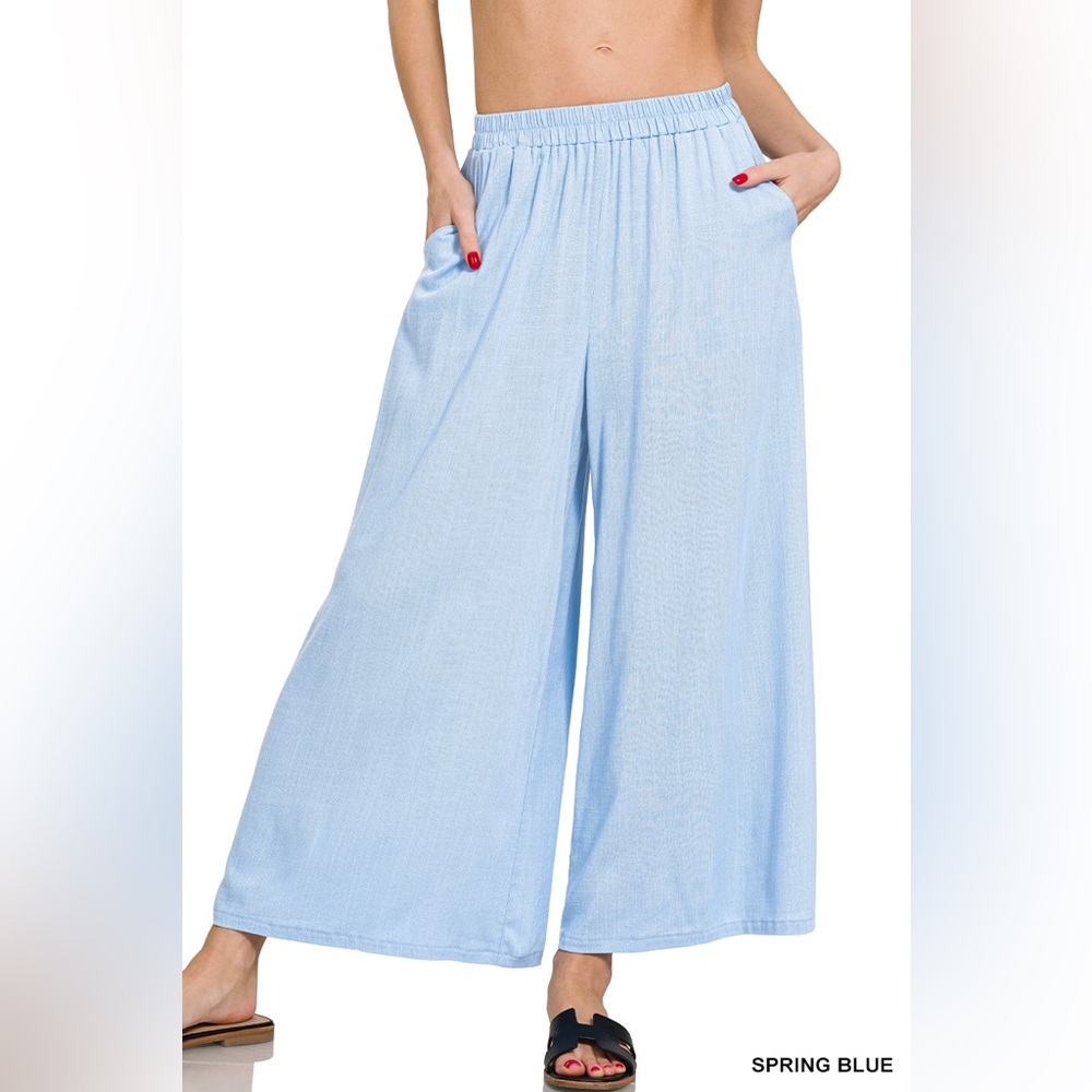 Zenana WOVEN ELASTIC BAND PANTS WITH POCKET